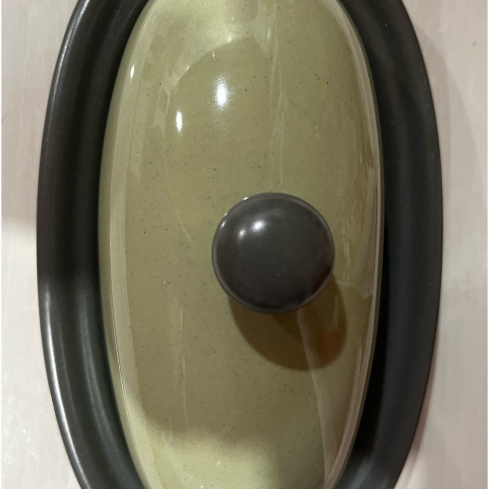 PFALTZGRAFF Butter Dish Olive Green and Dk Grey 4” X 8”